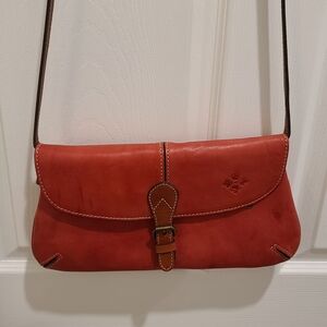 Women's Red Leather Crossbody Bag with Buckle Closure